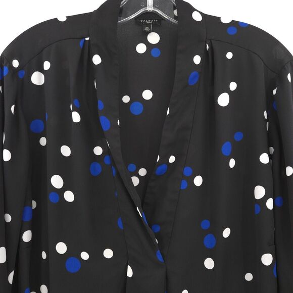 Talbots shall collar V-neck blouse Plus Size 2X black polka dot popover - Picture 5 of 9